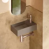 Saniclear Itsie fonteinset mat taupe met rechte kraan in geborsteld koper