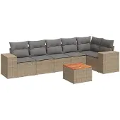vidaXL 7-delige Loungeset met kussens poly rattan beige
