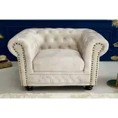 Invicta Chesterfield fauteuil 110cm fluweel champagne met knoopstiksel en veerkern - 42312