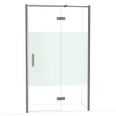 Maxaro Diamond Douchedeur | 120 cm Zwart metaal Helder met matte strook Draaideur
