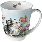 Ambiente -beker-mok-porselein-katten-poezen-kittens-kittens in flower field-kattenliefhebber-poezenliefhebber