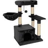 Lionto Compacte krabboom, 85 cm, ruimtebesparende kattenboom met speelbal, sisalstengel en kraboppervlak, zwart