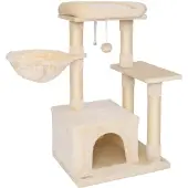 Lionto Compacte krabboom, 85 cm, ruimtebesparende kattenboom met speelbal, sisalstengel en kraboppervlak, beige