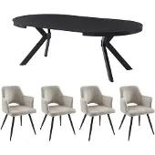 Vente-unique Set tafel KOMONI + 4 stoelen KADIJA - Zwart en beige