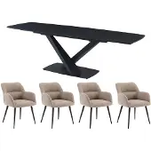 Vente-unique Set tafel MALATA + 4 stoelen HEKA - Zwart marmereffect en beige