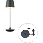 QAZQA Tafellamp zwart incl. LED IP65 oplaadbaar met laadstation - Treble