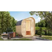 Karibu | Barrelsauna Asymmetrisch 1 | Kachel 9 kW Geïntegreerde Bediening