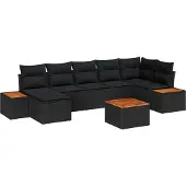 vidaXL Tuinbank Set 8 st 7-Aantal zitplaatsen Zwart Polyrattan