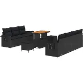 vidaXL Tuinbank Set 10 st 7-Aantal zitplaatsen Zwart poly rattan