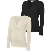 Mamalicious Kerrie Tess Maternity Long Sleeve T-shirt 2 Units Wit,Zwart XS
