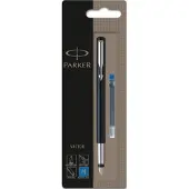 Parker Vector-vulpen | zwart met chrome afwerking | mediumpunt | blauwe inkt | hangtab