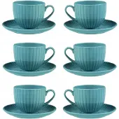 Lubiana Daisy K6 Koffiekopjes 200ml met Schoteltjes (6 stuks) - Turkoois