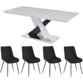 Vente-unique Set tafel EVAELA + 4 stoelen OLLUA - Wit en zwart