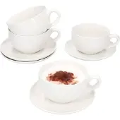 MamboCat 4-delig set CREME cappuccino mokken met schoteltjes in crèmewit aardewerk – 24302605