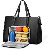 Matein Werktas Dames met Lunchvak – Kantoor Handtas, Schoudertas met Laptopvak voor 15.6 inch Laptop, Zwart