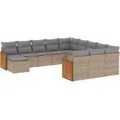 vidaXL 12-delige Loungeset met kussens poly rattan beige