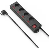 Hama 223122: stekkerdoos met 4 stopcontacten en schakelaar, 1,4 meter, zwart