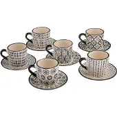 H&h set van 6 vhera steengoed koffiekopjes met bord