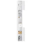 SoBuy Hoge Badkamerkast met Lade en Deuren – Wit Hoogglans – 20x20x180 cm