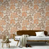 Overig Vliesbehang Bomen - Oranje - Goud - Naturel - 10,05m X 52cm