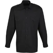 Premier Heren Lange Mouw Piloot Werk Shirt (Zwart)