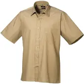 Premier Heren Korte Mouw Formele Poplin Gewoon Werk Shirt (Khaki)