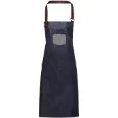 Premier Unisex Volwassenen Divisie Waxed Look Faux Leather Denim Bib Apron (Indigo Denim)