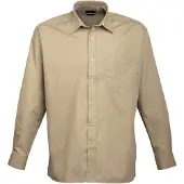 Premier Heren Poplin Formeel Overhemd Met Lange Mouwen (Khaki)