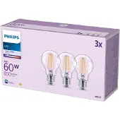 Philips LED Lamp Transparant - 60 W - E27 - Koelwit licht - 3 stuks