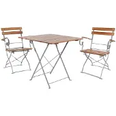 Mojawo Biertuinset: inklapbare tafel + 2 inklapbare stoelen met armleuningen, acaciahout, 70x70 cm