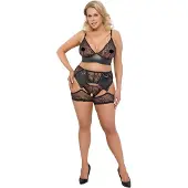 Cottelli Curves - bh set - kant en imitatieleer - zwart