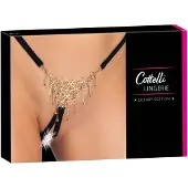 Cottelli - zwarte open stringtanga met versiering (S-L)