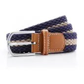 Asquith & Fox Heren Twee Kleurige Gestreepte Braid Stretch Riem (Marineblauw/Khaki)