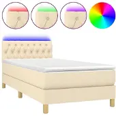 vidaXL Boxspring met matras en LED stof crèmekleurig 90x190 cm