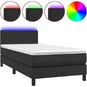 Syfax Boxspring met matras en LED kunstleer zwart 90x190 cm