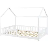 En.casa Kinderbed Hesel huisbed met uitvalbeveiliging 140x200 cm wit []