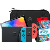 Nintendo Switch OLED Blauw/Rood + Switch Sports + BlueBuilt Beschermhoes