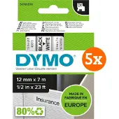 Dymo D1 12mm x 7m Zwart Wit Labels 5-pack
