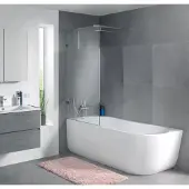Luca Varess Solid enkele badwand 80 cm helder glas met matte strook glanzend chroom profiel