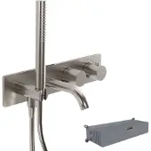 Blaufoss Round inbouw badkraan thermostatisch met handdouche Brushed Coolmetal incl. inbouwelement