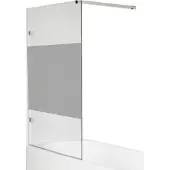 Luca Varess Solid enkele badwand 95 cm helder glas met matte strook glanzend chroom profiel