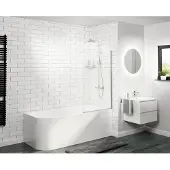 Linie Milos enkele badwand 85 cm met glanzend chroom profiel