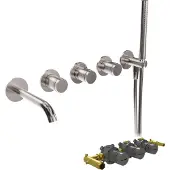 Blaufoss Pavilion Inbouw badkraan thermostatisch Brushed Coolmetal Incl. handdoucheset incl. inbouwelement
