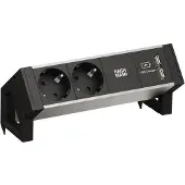 Bachmann DESK2 ALU ZWART 2x geaard stopcontact 1x USB lader
