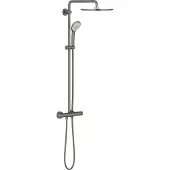 GROHE Regendouche Euphoria Systeem - Met Thermostatische Kraan - Donkergrijs - Geborsteld - Rond - Met Handdouche - 15cm Hartafstand - 1-straals