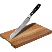 Couteaux de cuisine Eden Classic Damast broodmes met acacia snijplank