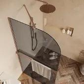 Saniclear Dawn afgeronde inloopdouche 80cm geborsteld koper met rookglas en handdoekhouder