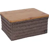 Handed By Opbergmand met bamboe deksel - Mand - Speelgoedmand - Woonkamer - Kinderkamer - Luiertafel - Babykamer - -Top Fit large - bruin - taupe