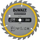 DeWalt Cirkelzaagblad voor Hout | Construction | Ø 136mm Asgat 10mm 24T - DT1947-QZ
