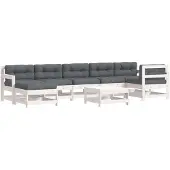 vidaXL 8-delige Loungeset met kussens massief hout wit
